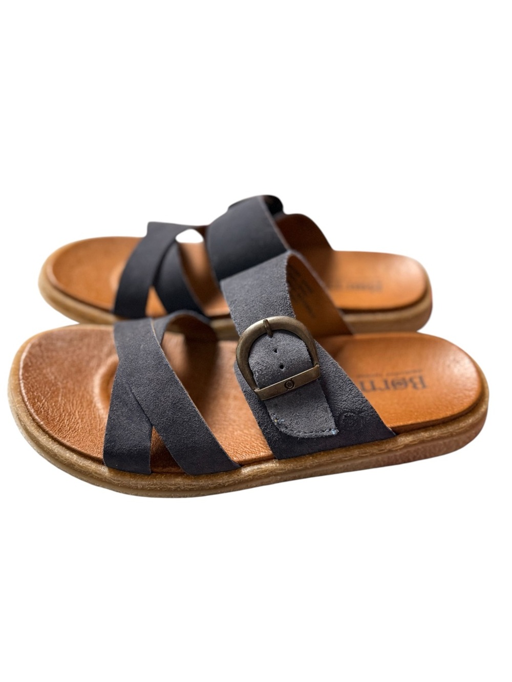 Born Leather Cross Strap Buckle Slide Sandals Blue Gray Size 8 - Picture 5 of 10